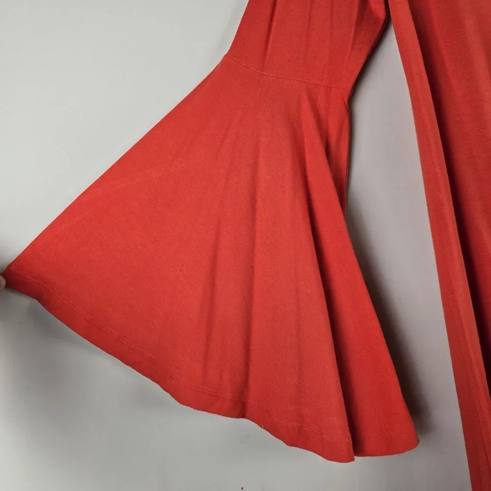 LOFT Womens Dress Size Small‎ Orange Swing Dress Long Bell Sleeve V-Neck.C145 - Picture 6 of 11